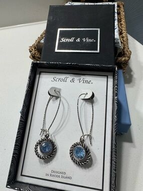 Silver Drop Earrings with Light Blue Stones